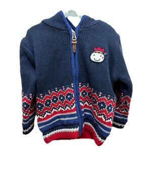 FASHION KOREAN Boy’s Full Zip Blue & Red Sweater Size (3T US)